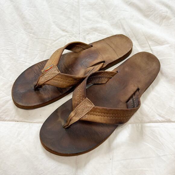 Rainbow Sandals Women’s Brown Leather Classic Beach Flip Flops Size 8 - Picture 1 of 5